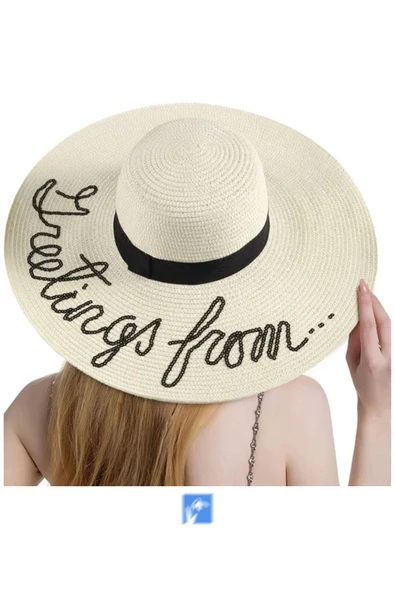 Kardelen Butik Denizli Kadınlar Için Yazılı Hasır Disket Plaj Şapka ( 56-58 Cm ) ürün görseli