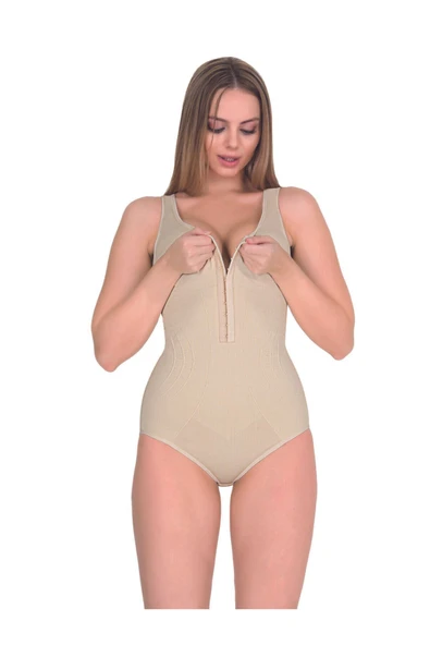 REVA Kadın Bej Agraflı Kalın Askılı 2xl-3xl Çıtçıtlı Body Korse ürün görseli
