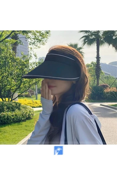 Kardelen Butik Denizli Uv Korumalı Katlanabilir Siperlik Koruyucu Güneş Tepesi Açık Vizör Siyah Şapkası - Resim 4