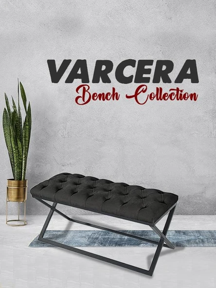 Varcera Siyah Çapraz Metal Ayaklı Bench Puf ürün görseli