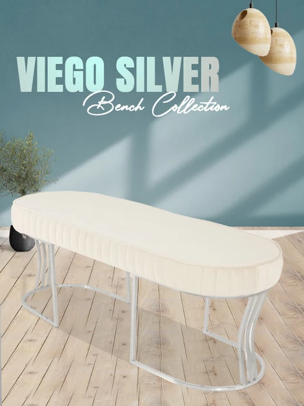 Viego Silver Striped Bench Puf - Resim 5