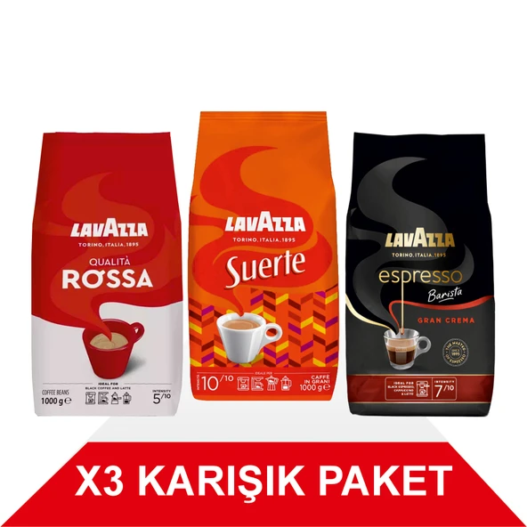 Qualità Rossa + Suerte + Espresso Barista Gran Crema Çekirdek Kahve (1000gr) 3'Lü Paket