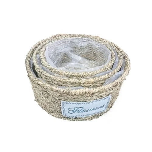 Yuvarlak Doğal Hasır Saksı Seti - 3'lü ürün görseli