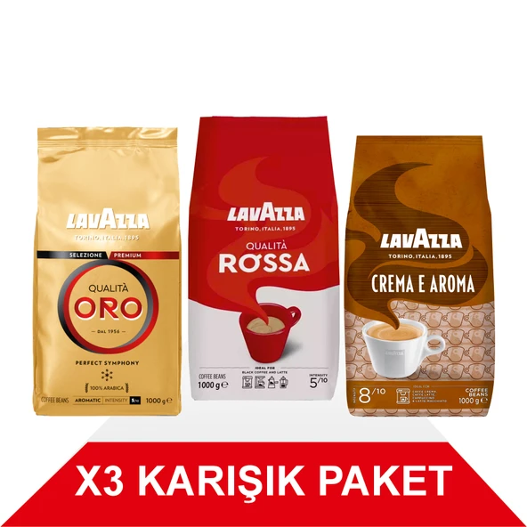 Qualità Oro + Qualità Rossa + Crema E Aroma Çekirdek Kahve (1000gr) 3'Lü Paket ürün görseli 1