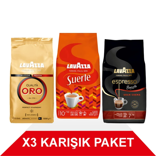 Qualità Oro + Suerte + Espresso Barista Gran Crema Çekirdek Kahve (1000gr) 3'Lü Paket