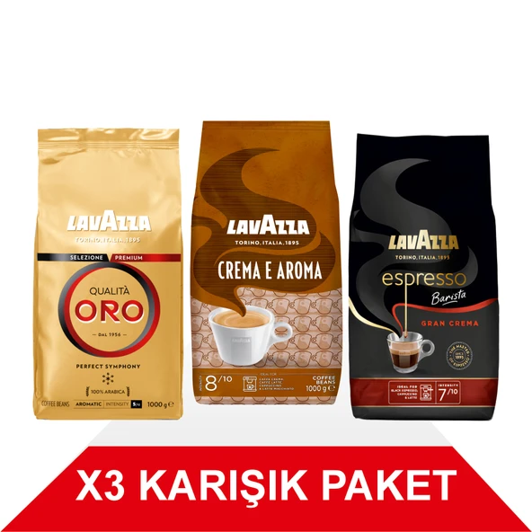 Qualità Oro + Crema E Aramo + Espresso Barista Gran Crema Çekirdek Kahve (1000gr) 3'Lü Paket