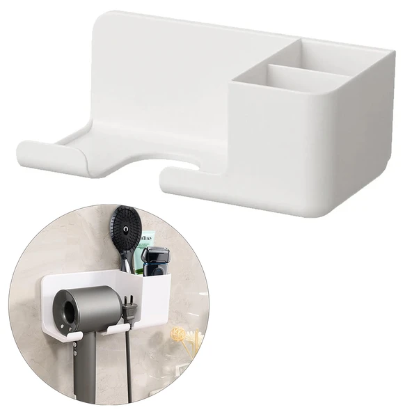 Banyo Rafı, Sabunluk, Diş Fırçası, Saç Kurutma Makinesi Standı, Pratik Depolama Çözümü,