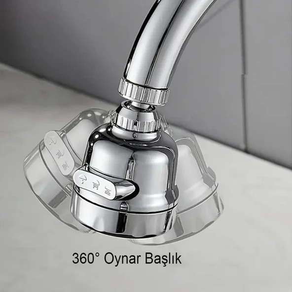 3 Fonksiyonlu Mutfak Lavabo Başlığı, 360 Derece Dönen, Tasarruflu, Musluk Başlığı, Krom, - Resim 2