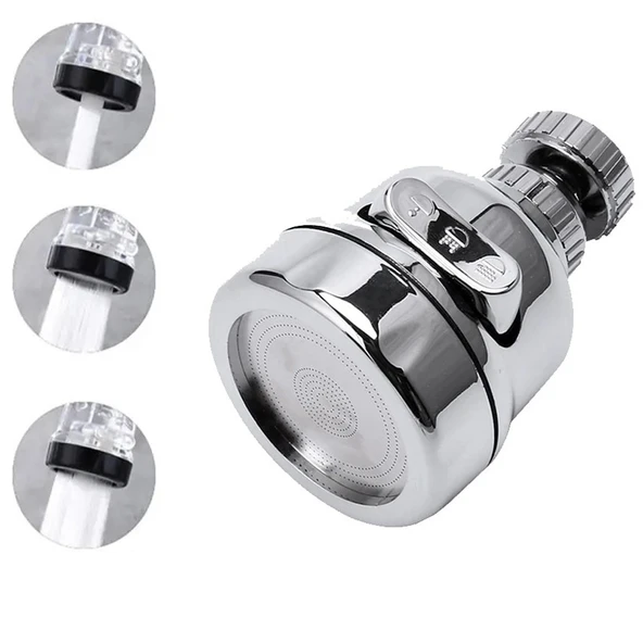 3 Fonksiyonlu Mutfak Lavabo Başlığı, 360 Derece Dönen, Tasarruflu, Musluk Başlığı, Krom, ürün görseli