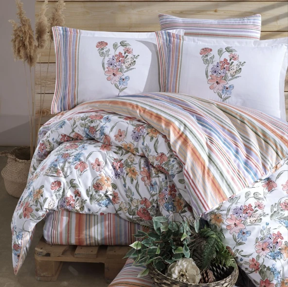 Clasy Ranforce Nevresim Takımı Çift Kişilik Zemi V1 Pudra - Resim 2