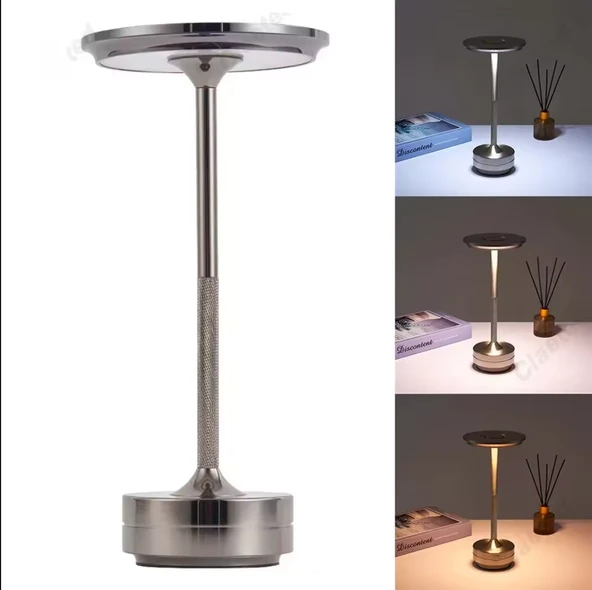 ŞIK MODEL GRİ GÜMÜŞ İNCE TASARIM GÜÇLÜ IŞIK DÜZ MODEL 3 RENK IŞIK ŞARJLI DOKUNMATİK MASA LAMBASI IŞIK ŞİDDETİ AYARLANABİLİR ürün görseli