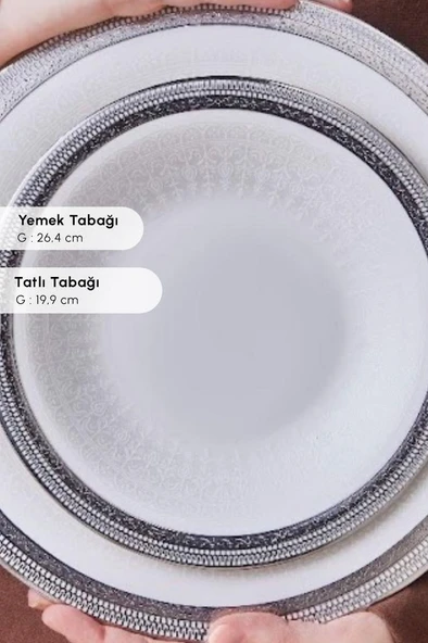 Royal Bone Kate 55 Parça 12 Kişilik Yemek Takımı Platin - 6