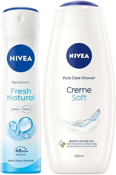 NIVEA Creme Soft Banyo ve Duş Jeli 500ml ve Kadın Sprey Deodorant Fresh Natural 150ml, 48 Saat Ter Karşıtı ürün görseli