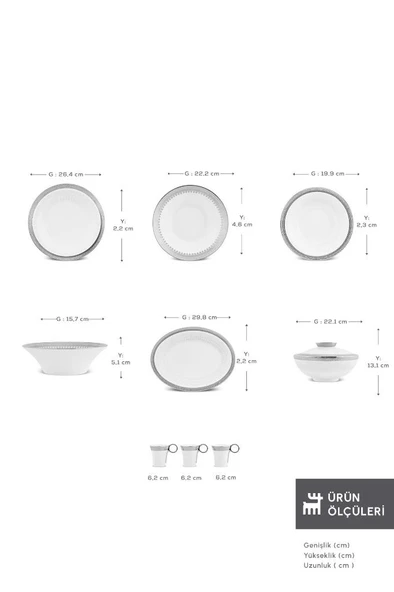 Royal Bone Kate 55 Parça 12 Kişilik Yemek Takımı Platin - 2