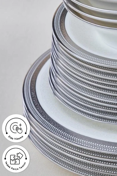 Royal Bone Kate 55 Parça 12 Kişilik Yemek Takımı Platin - 5