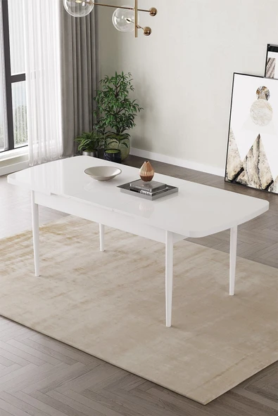 Mabel Beyaz 80x132 Açılabilir Mdf Masa Yemek Odası Takımı, Mutfak Takımı 4 Adet Sandalye Cappucino - 5