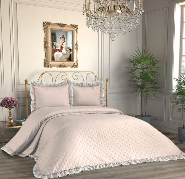 Kapitoneli Fırfırlı 3 Parça Çift Kişilik Yatak Örtüsü - 3