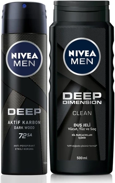 NIVEA MEN Erkek Sprey Deodorant Deep Dimension 150ml ve Deep Dimension Erkek Duş Jeli 500ml ürün görseli