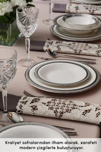 Royal Bone Kate 55 Parça 12 Kişilik Yemek Takımı Platin - 7