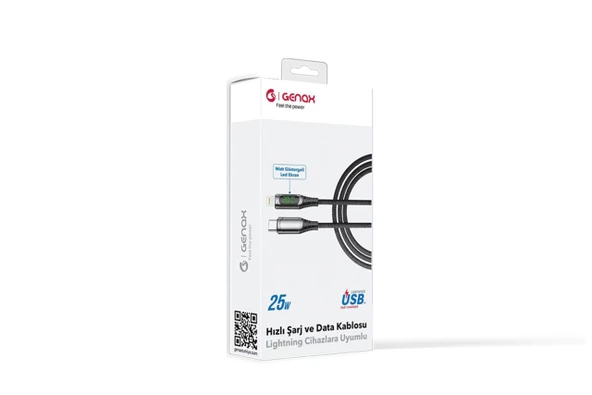 Genax Gnx026 Lightning To Type-C Kablo Akıllı 3.4A 1M Siyah - 1