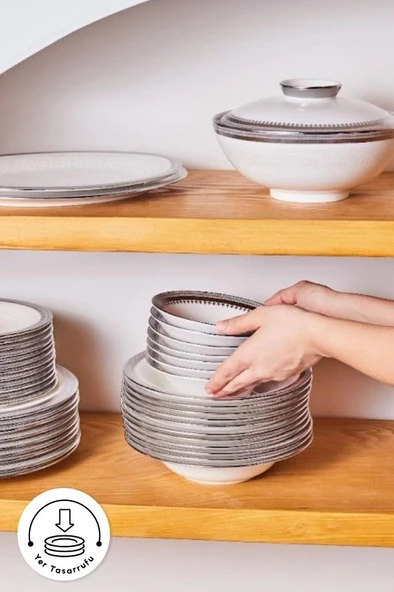 Royal Bone Kate 55 Parça 12 Kişilik Yemek Takımı Platin - 9