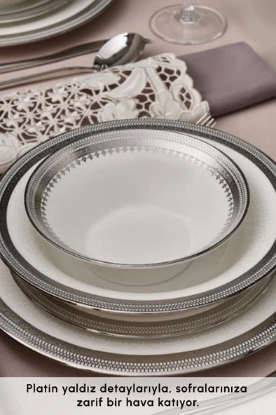 Royal Bone Kate 55 Parça 12 Kişilik Yemek Takımı Platin - 8