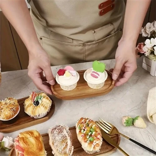 3'lü Bambu Oval Sunum Tabağı Seti - Resim 3