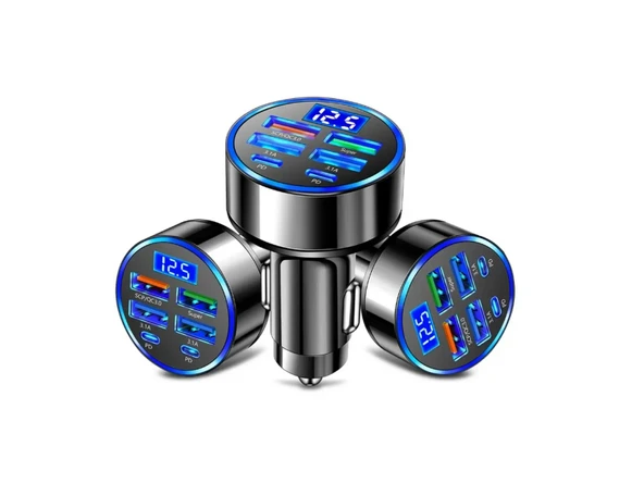 Dijital Ekran Araç Şarj Cihazı 4USB, Çift 3.1A, Süper Şarj, QC9.0 55W, Hızlı Şarj, PD, Cep Telefonu Şarj Cihazı, Araç Şarj Cihazı, - Resim 3