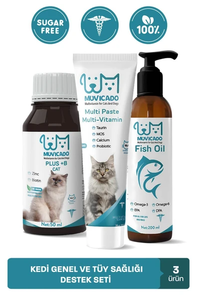 muvicado Kedi Vitamin Desteği (Multivitaminli Kedi Damlası & Kedi Malt Macun Omega-3 ve Omega-6 Balık Yağı) ürün görseli 1