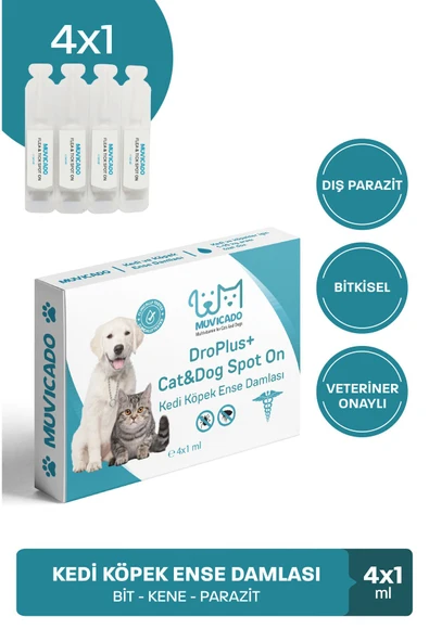 muvicado Kedi Köpek Dış Parazit Bitkisel Damla Kedi Ense Iç Dış Damla Parazit 4x1 ml