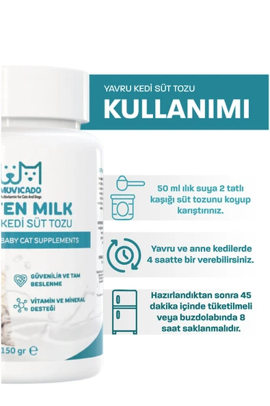 muvicado Yavru Kedi Süt Tozu Kitten Milk Powder Taurin DHA Anne Hamile Yavru Kedi Süt Desteği - 4