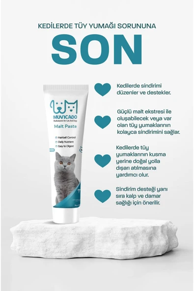 muvicado Yavru Kedilerde Eklem ve Tüy Sağlığı Destekleyici Tablet & Malt Macun - C vitamini Glukozamin MSM - 6