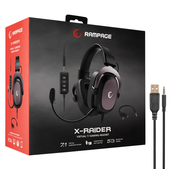 RAMPAGE RM-K88 X-RIDER USB 7.1 KUMANDALI PC+PS4+MOBILE SURROUND GAMING OYUNCU MİKROFONLU KULAKLIK RAMPAGE - 10
