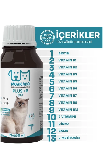 muvicado Kediler Için Tüy Sağlığı Biyotin Multivitaminli Damla Biotin Çinko B Vitamini Kedi Tüyü Döküm - Resim 5
