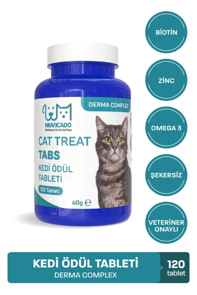 muvicado Derma Deri Ve Tüy Kedi Ödül Tableti Kedi Ödülü Köpek Vitamini Biyotin Tüyü Bakım Seti ürün görseli 1