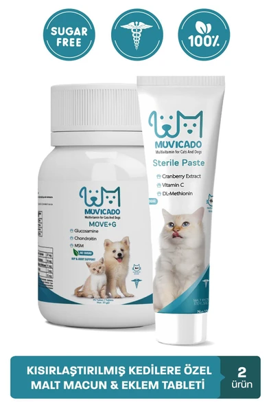 muvicado Kısırlaştırılmış Kediler İçin Multivitaminli Kedi Malt Macun & Eklem Kas Kıkırdak Glukozamin Tablet