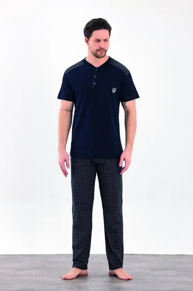 Estiva %100 Pamuk İnterlok Kısa Kol Erkek Pijama Takım - Resim 5