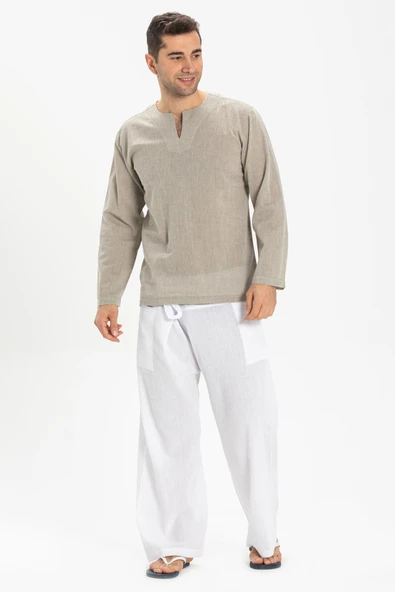 Büyük Beden Uzun Kol Şile Bezi Bisiklet Yaka Yazlık Tshirt Taş 3031