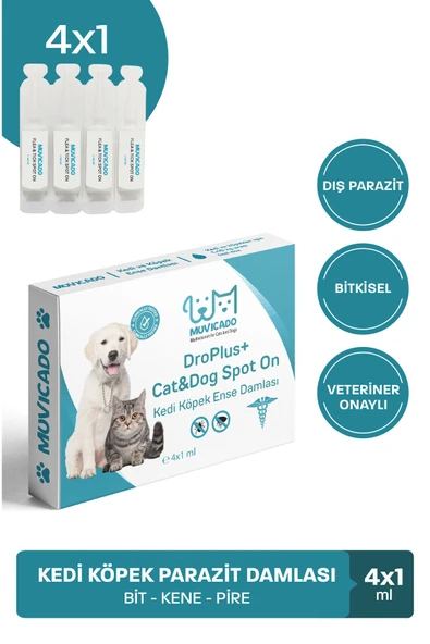 muvicado Kedi Köpek İç Dış Anti Parazit Uzaklaştırıcı Bitkisel Damla Ödül Tablet Seti Bit Pire Giderici - 3
