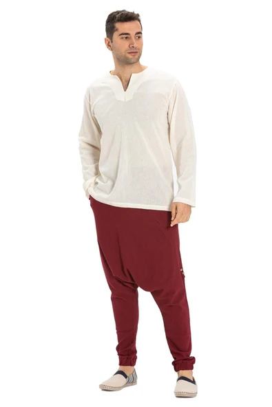 Büyük Beden Uzun Kol Şile Bezi Bisiklet Yaka Yazlık Tshirt Krem 3002 - Resim 5