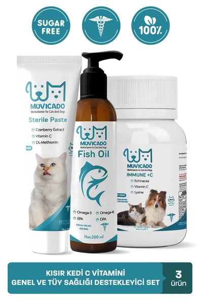 muvicado Kısır Kedi Özel Takviye Seti C Vitamin Tablet Multivitaminli Malt Balık Yağı