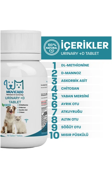muvicado Kedi ve Köpekler İçin +D Urinary (Üriner) Sistem Destekleyici Tablet Kedi Köpek Vitamini - 3