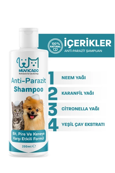 muvicado Kedi Köpek Parazit Şampuanı Bit Pire Parazit Kene Damlası Tarağı Tasması İle Kullanım - 3