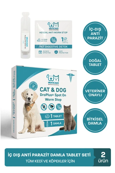 muvicado Kedi İç Dış Bitkisel Parazit İç Dış Damlası Köpek İç Dış Anti Parazit Bit Pire Kene Damla Seti