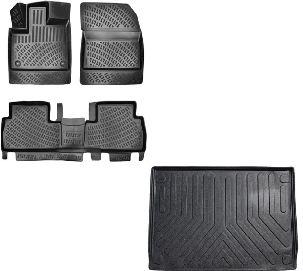 Peugeot Rifter 2019 Sonrası  3D Havuzlu Paspas (Katlanabilir Ön Yolcu Koltuğu)  + Demirli Bagaj Havuzu Set