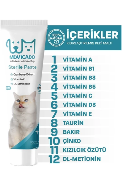 muvicado Kısır Kedilere Özel Multi Vitaminli Malt Sterile Macun - Tüy Yumağı Önleyici - 4
