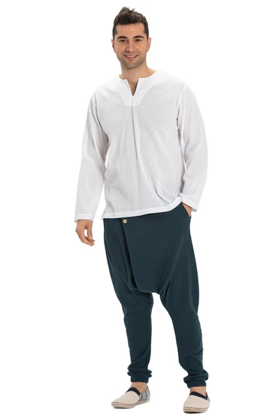 Büyük Beden Uzun Kol Şile Bezi Bisiklet Yaka Yazlık Tshirt Beyaz 3001 - 6