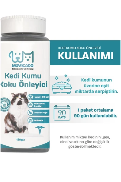 muvicado Kedi Kumu Koku Giderici Önleyici- Kedi Kumu Aktif Karbon - Kedi Kumu Tuvalet Koku Giderici Parfümsüz - 3
