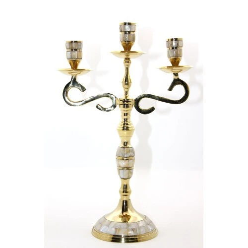 Pirinç Sedefli 3'lü Şamdan Model 3 ürün görseli