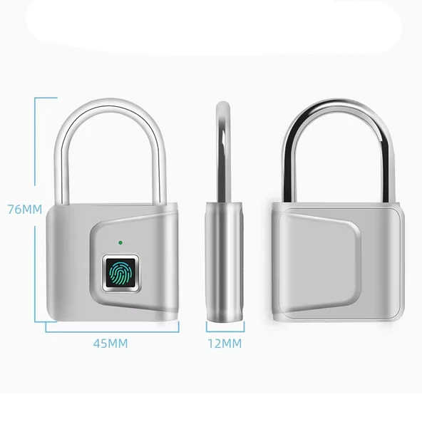 Anahtarsız Parmak İzi Güvenlik Kilidi Asma Kilit Şarjlı, parmak tanıma, akıllı biyometrik hırsızlık koruma kilidi, bagaj çantası, fitness stüdyosunda kilitli bölme, - Resim 3